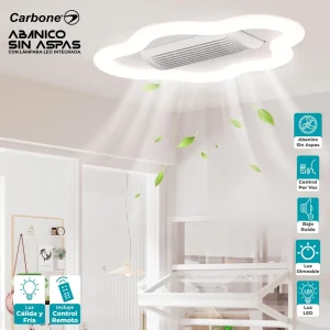Abanico Sin Aspas Lampara LED Control Por Voz Nube Decorativa Dimeable 3000-6500K 56X38cm 55W